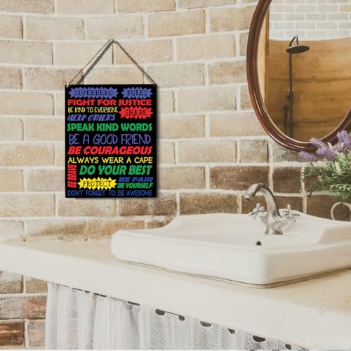 wall-pediments MP 470 Superhero Rules Kids Room Plaque, 6.7 x 10 Inches Inspirational Superhero Decor - color: Generic 9955