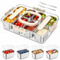 Snackle Box Container, 304 Stainless Steel Snack Box, Snacklebox for Fruit, Snackle Box with Individual Lids and 2 forks, 8 Compartment Stainless Steel Snack Containers for Party, Beach, Travel - color: Silver Gray