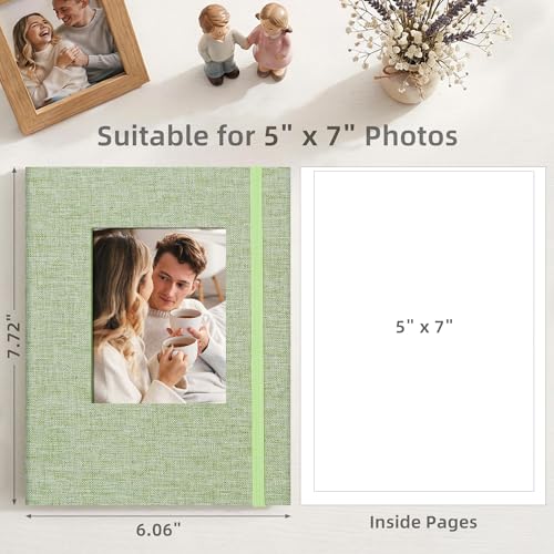 5x7 Photo Album, Slip In Fabric Cover Scrapbook with Front Window, Holds 104 Photos (52 Pockets), for Baby, Wedding, Travel, Green - color: Grass Green, size: 52 Pockets