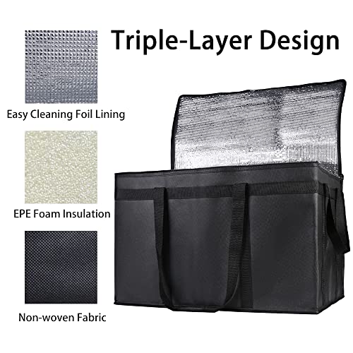 Bodaon 4-Pack Insulated Food Delivery Bag, XXX-Large Meal Grocery Tote Insulation Bag for Hot and cold Food, Commercial, Large Capacity Reusable Warming Bag, Black - color: Black, size: XXX-Large