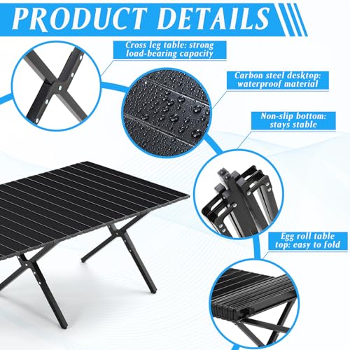 Suzile 2 Pack 4FT Folding Camping Table, Roll Up Portable Camp Table with Carry Bag, Low Collapsible Lightweight Aluminum Outdoor for Camping, Picnic, Beach, Patio, Kitchen(Black) - color: Black