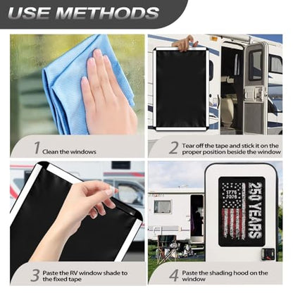 250 Years of American RV Trailer Door Window Shade 16x25 Collapsible RV/Camper Door Window Sun/Privacy Shade Thicken RV Blackout Window Cover Fabric Gift for Holiday - color: 250 Years of American Flag