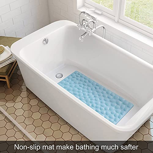 Non-Slip Bathtub Mat OTHWAY Soft Rubber Bathroom Bathmat with Strong Suction Cups (Lake Blue, 16x31.5 inch) - color: Lake Blue, size: 31.5" x 16" (Rectangular)