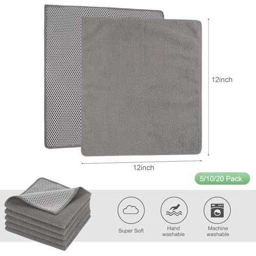 SINLAND Microfiber Dish Cloths Dish Rags for Washing Dishes Best Kitchen Washcloth Cleaning Cloths with Poly Scour Side 12Inchx12Inch 10Pack Grey - color: Grey, size: 12inchx12inch 10pack