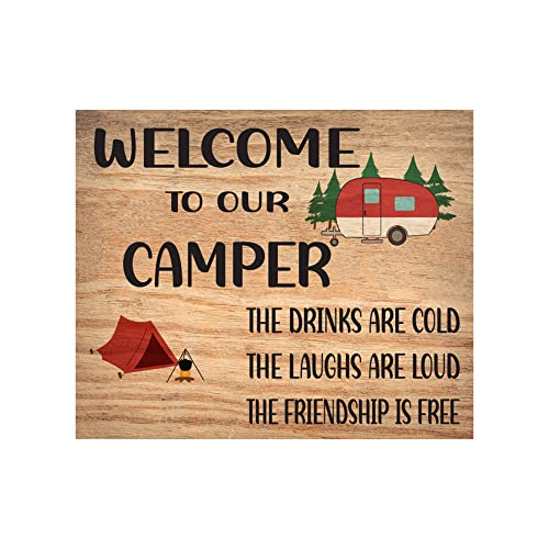 JennyGems Welcome to Our Camper Wooden Sign, Funny Camping RV Gifts and Decor and Wall Hanging, Made in USA - color: Welcome To Our Camper