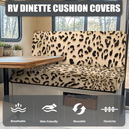 RV Dinette Cushion Covers Brown Leopard Stretch Camper Couch Cover with Seat Covers and Backrest Cushions, Camper Seat Protector Dinette Booth Sofa Slipcover for Rv - color: Brown Leopard