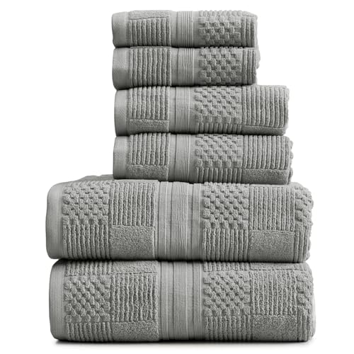 Springtree Home 100% Cotton Bathroom Towel Set | 6 Piece Set - Grey Towels | Geometric Textured Design | Absorbent & Quick-Dry | Oeko-TEX® Standard 100 Cotton | Myla Collection - Carbon - color: Carbon, size: 6 Piece Set