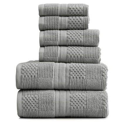 Springtree Home 100% Cotton Bathroom Towel Set | 6 Piece Set - Grey Towels | Geometric Textured Design | Absorbent & Quick-Dry | Oeko-TEX® Standard 100 Cotton | Myla Collection - Carbon - color: Carbon, size: 6 Piece Set