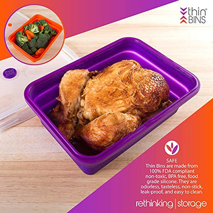 Kitchen Home Thin Bins Collapsible Containers – Set of 2 Extra Large Rectangle Silicone Food Storage Containers – BPA Free, Microwave, Dishwasher and Freezer Safe - size: Rectangle - Extra Large - Set of 2