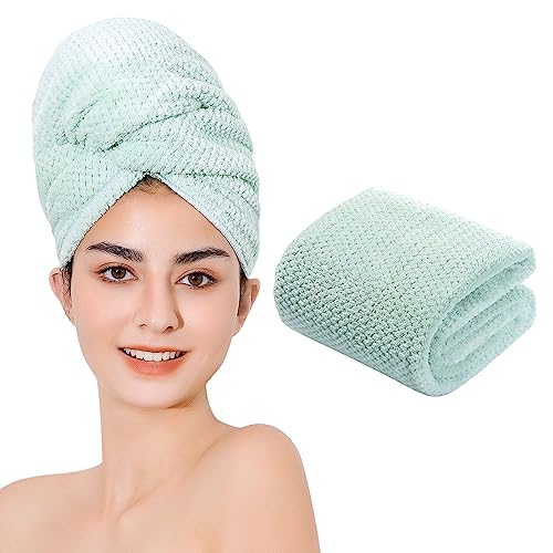 Microfiber Hair Towel Quick Dry Hair Towel Hair Drying Towels Suitable for All Kinds of Hair Ultra Absorbent Long and Thick Hair 20X40inch Green (1pcs) - color: Green, size: 40.00" x 20.00"