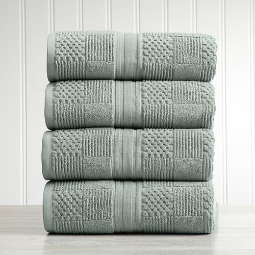 Springtree Home 100% Cotton Bath Towel Set of 4 | Green Towels | Geometric Textured Design | Absorbent & Quick-Dry | 4 Bath Towels | Oeko-TEX® Standard 100 Cotton | Myla Collection - Eucalyptus - color: Eucalyptus, size: Bath Towel (4 Pack)
