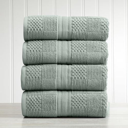 Springtree Home 100% Cotton Bath Towel Set of 4 | Green Towels | Geometric Textured Design | Absorbent & Quick-Dry | 4 Bath Towels | Oeko-TEX® Standard 100 Cotton | Myla Collection - Eucalyptus - color: Eucalyptus, size: Bath Towel (4 Pack)