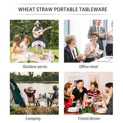 Zoyiancy 4 Sets Large Utensils Set with Case, Reusable Travel Cutlery Set | Spoon Knife Fork Lunch Box, Wheat Straw, Portable Easy To Carry, Dishwasher Safe, Office School Camping Travel Daily Use - color: Large,4 colors