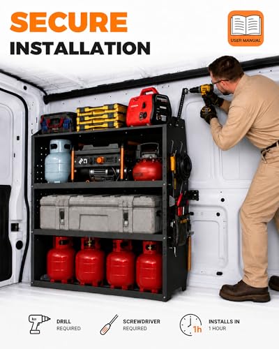 MELIPRON Cargo Van Shelves Fit for Ford Transit Connect, Ram ProMaster City, Nissan NV200, Chevy City Express, Heavy-Duty Steel Work Van Shelving Organizer and Storage, 42" W x 43" H x 13" D - size: 42" W x 43" H x 13" D