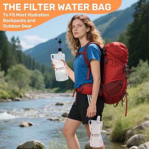 VANPET 1L Hiking Collapsible Water Bottles, 33OZ BPA-Free Plastic Flasks, Reusable Drink Bags, Foldable Backpacking Water Bottle for Travel Camping Hiking (2-Pack) - color: 2-Pack