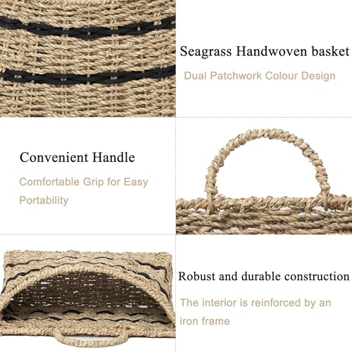 Handmade Seagrass Woven Hanging Basket with Black Cotton Rope - 11.81 x 4.33 x 7.87 Inches - Ideal for Wall Decor & Storage (Half-moon opening) - style: Half-moon opening