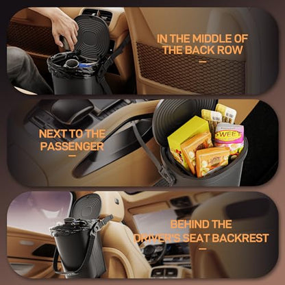 Waretary Trash Can for Car Garbage: Leakproof Silicone Car Waste Bin w/Lid for Drivers and Passengers; 2 Gallon Garbage Container for Vehicle, Sedan, SUV, Van, MPV & Truck (Black) - color: Black