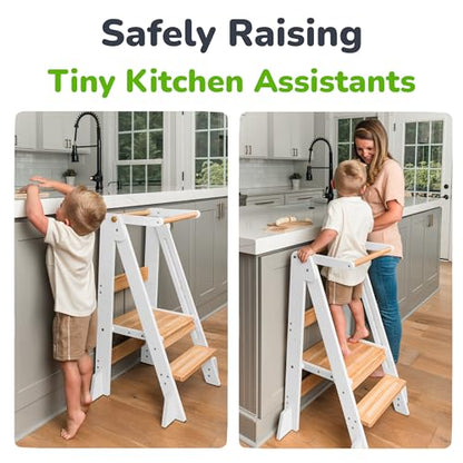 OCODILE Adjustable Foldable Toddler Tower – Folding Tower for Kids | Montessori Toddler Kitchen Step Stool Helper for Independence - White - color: 2 - White