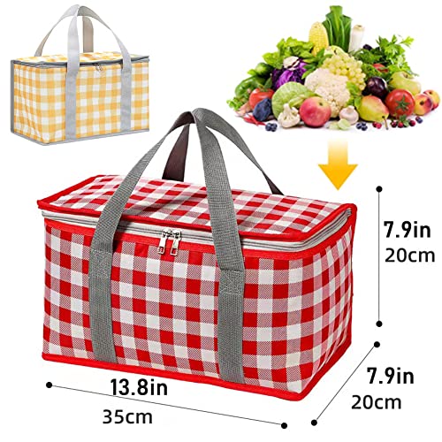 Insulated Reusable Food Picnic Bag Beach Bags, Cooler Bags with Zippered Top -for Hot or Cold,Picnic Basket Collapsible,Beach, Outdoor Party, Camping,Festivals (Red) - color: Red