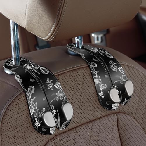 CoBak Purse Hook for Car - Universal Premium Stitched Leather and Aluminum-Magnesium Alloy Double Car Seat Back Storage Hook for Purses, Handbags, Bags (2 Pack),Floral Trace - color: Floral Trace, size: 2-Hooks