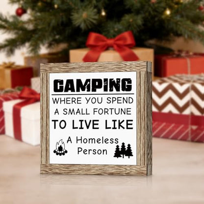 Camping Wooden Sign Desk Decor RV Accessories for Inside Camper Decor Rustic Wood Plaque Sign for Travel Trailers Camping Gifts for Camper Lovers Women Men