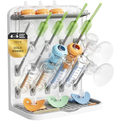 Lifewit Large Baby Bottle Drying Rack 15 Hooks, Newborn Essentials Must Haves, Bottle Storage Organizer for Countertop, Cabinet, Rack Dryer Holder for Pacifiers, Pump Parts, Baby Stuff - size: Large-15 Hooks, style: without Drain Mat