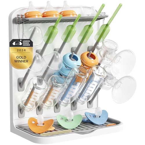 Lifewit Large Baby Bottle Drying Rack 15 Hooks, Newborn Essentials Must Haves, Bottle Storage Organizer for Countertop, Cabinet, Rack Dryer Holder for Pacifiers, Pump Parts, Baby Stuff - size: Large-15 Hooks, style: without Drain Mat