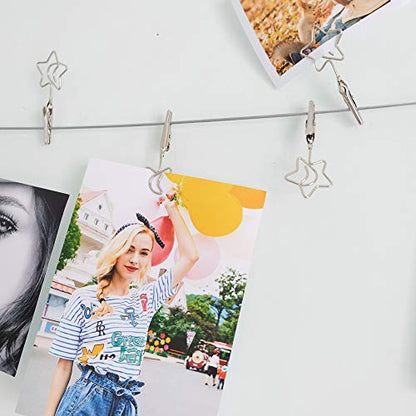 TFu Wall Hanging Photo Display, DIY Picture Photo Frame String with 12 Clips for Hanging Photos Notes and Artworks (Moon & Star) - size: Star