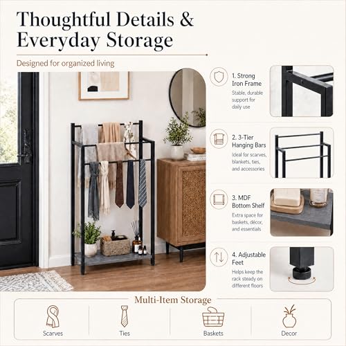 Freestanding Towel Rack, 3 Tier Blanket Ladder Stand with Oak Grey Wooden Shelf for Bathroom Living Room (31.5" H x 16.9" W x7.9 D) - color: Oak Grey, size: 31.5"H x 16.9"W x7.9"D