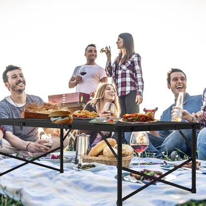 WildFinder Folding Gril Table, 4x2 FT Camping Table with Mesh Desktop,Height Adjustable Folding Grill Table with Mesh Bag,Portable Outdoor for Picnic,Camping,BBQ,Beach(Black) - size: 4x2FT