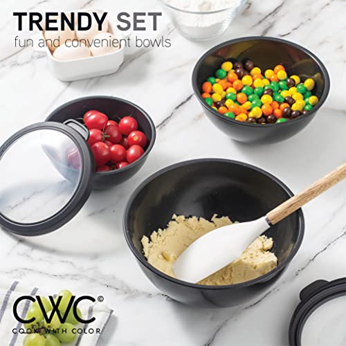 COOK WITH COLOR Mixing Bowls with TPR Lids - 12 Piece Plastic Nesting Bowls Set includes 6 Prep Bowls and 6 Lids, Microwave Safe (Speckled Black) - color: Speckled Black TPR Lids