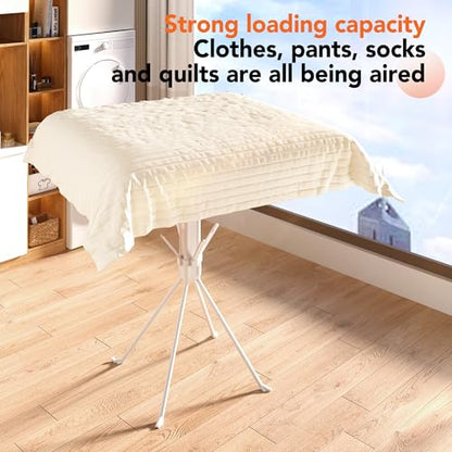 Foldable 4-Legged Clothes Drying Rack, Extra Stable Heavy Duty Laundry Drying Rack with Sock Clips & Shoe Holders, Large Capacity Collapsible Drying Stand for Indoor Outdoor Use