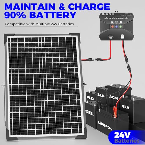 Voltset 30W 24V Solar Panel Kit, Solar Battery Maintainer with MPPT Charge Controller Adjustable Bracket, Solar Battery Charger for RV Car Boat Tractor and Camping - size: 30W-24V