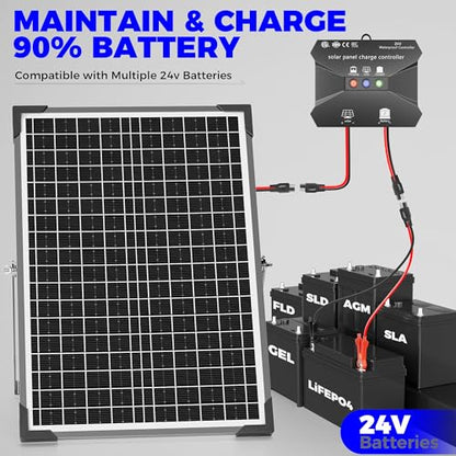 Voltset 30W 24V Solar Panel Kit, Solar Battery Maintainer with MPPT Charge Controller Adjustable Bracket, Solar Battery Charger for RV Car Boat Tractor and Camping - size: 30W-24V