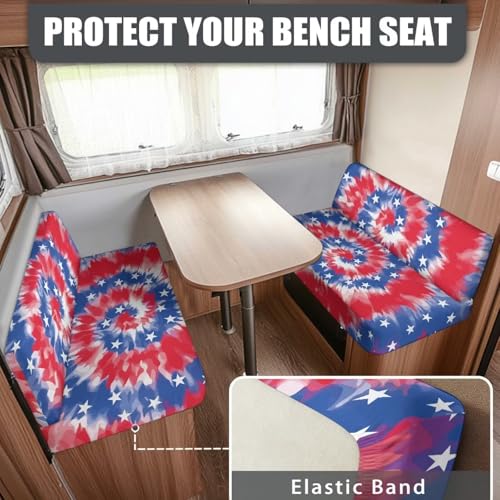 NDISTIN Blue&Red Tie Dye Camper Couch Cushion Covers Dinette 2Pcs Camper Couch Cover for RVS Anti-Slip Stretchy Rv Seat Covers Dinette Booth Cushions for RV Camper Car Bench Seats - color: Blue&red Tie Dye