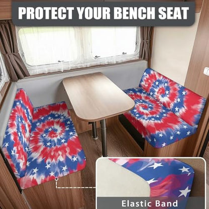 NDISTIN Blue&Red Tie Dye Camper Couch Cushion Covers Dinette 2Pcs Camper Couch Cover for RVS Anti-Slip Stretchy Rv Seat Covers Dinette Booth Cushions for RV Camper Car Bench Seats - color: Blue&red Tie Dye