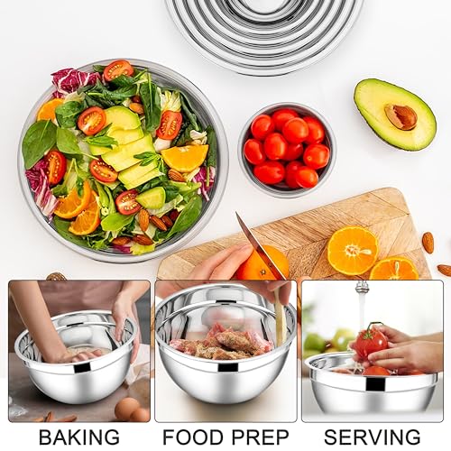 E-far Mixing Bowls with Lids Set, 7-Piece Stainless Steel Metal Mixing Bowls with 3 Grater Attachments, Size 4.6, 3.5, 2.6, 2, 1.5, 1, 0.7QT, Nesting Design & Black Airtight Lids, For Baking/Cooking - color: Black, size: 7 Regular Sizes