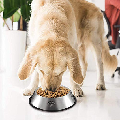 YUDANSI 2 Stainless Steel Dog Bowls, Dog Feeding Bowls for Large Dogs, Anti-Turnover Pet Dish with Rubber Base, Medium and Large Pet Feeder Food Water Plate (XL-51oz) - size: XL-51oz