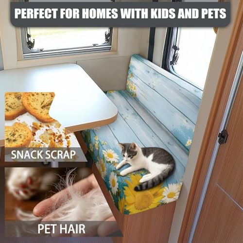 NDISTIN Blue Wood Sunflower RV Dinette Cushion Covers 2 Sets Camper Couch Cushion Covers Dinette with 1 Backrest & 1 Bench Covers Stretch Sofa Furniture Protector for RV Camper Sofa - color: Blue Wood Sunflower