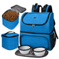 BAGLHER Pet Travel Bag, Double-Layer Pet Supplies Backpack (for All Pet Travel Supplies), Pet Travel Backpack with 2 Silicone Collapsible Bowls and 2 Food Baskets Blue - color: Blue