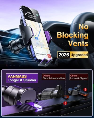VANMASS [True Military-Grade] Car Phone Holder [Best Suction & Clip] Cell Phone Mount for Dashboard Windshield Vent Truck Cradle Dash Stand for iPhone 15 Pro Max 14 13 12 Android, Blue - color: Blue
