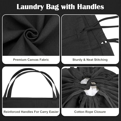Canvas Laundry Bags with Handles & Square Base 13.8"Wx13.8"Dx27.6"H, Large Heavy Duty Laundry Hamper Bag, College Dorm Washable Drawstring Canvas Dirty Clothes Sack (Black) - color: Black 1-Pack | Square Base, size: 13.8"Wx13.8"Depthx27.6"H