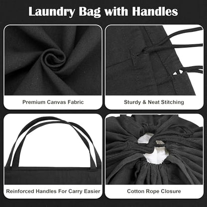 Canvas Laundry Bags with Handles & Square Base 13.8"Wx13.8"Dx27.6"H, Large Heavy Duty Laundry Hamper Bag, College Dorm Washable Drawstring Canvas Dirty Clothes Sack (Black) - color: Black 1-Pack | Square Base, size: 13.8"Wx13.8"Depthx27.6"H