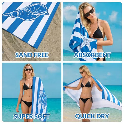 Frienda 4 Pack Microfiber Oversized Lightweight Beach Towel 71x32 in for Women Men Microfiber Quick Dry Sand Free Ocean Coastal Towels for Beach Pool Travel (Blue and White Stripes) - style: Blue and White Stripes