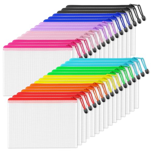SUNEE Mesh Zipper Pouch 7.8x10.8 in (10 Colors, 30 Packs), Mesh Bags with Zipper for School Office Supplies, Puzzles & Games, Travel Accessories, Waterproof Zipper Pouches for Organizing - color: Multicolored, size: 7.8×10.8