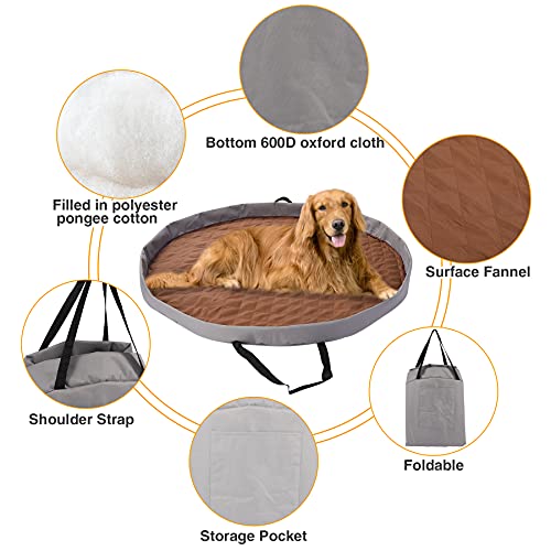 Washable Dog Bed Pad for Large Dogs, Portable Dog Crate Pad Car Seat Pet Cushion Mat with Handles, Round Pee Pad for Kennel or Whelping Box, 43 Inch