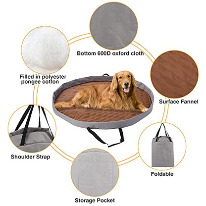 Washable Dog Bed Pad for Large Dogs, Portable Dog Crate Pad Car Seat Pet Cushion Mat with Handles, Round Pee Pad for Kennel or Whelping Box, 43 Inch