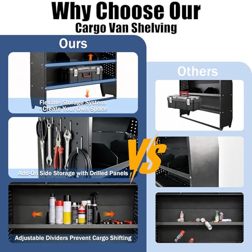 Cargo Van Shelving Steel Storage System Fit for Transit Connect 2014+, Chevy City Express, Promaster City, NV200, Steel Cargo Van Shelves 42" W x 43" H x 13" D - size: 42" W x 43" H x 13" D