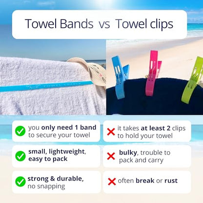 Towel Crabber Towel Bands (6-Pack), Beach Pool & Cruise Chairs, Extra Durable, Cruise Ship & Beach Essentials, Alternative to Beach Towel Clips (3 Regular + 3 Glow in The Dark) - color: Pink, Orange, Yellow, Green, Blue, Purple