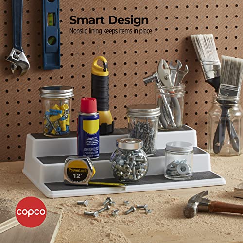 Copco 2555-0188 Non-Skid 3-Tier Spice Pantry Kitchen Cabinet Organizer, 15-Inch, White/Gray (Pack of 2) - size: 15-Inch (Pack of 2)
